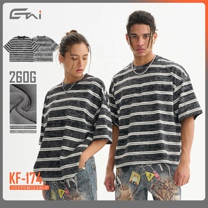 Boxy เสื้อยืดลายขวางสีเปล่าสำหรับผู้ชายเสื้อยืดผ้าฝ้ายพิมพ์ลายวินเทจ - Product Image 1