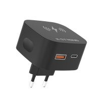 Cargador Rápido de Pared con Doble Puerto A+C de 35W, Carga Inalámbrica Integrada de 15W, Enchufe Europeo, para Múltiples Dispositivos