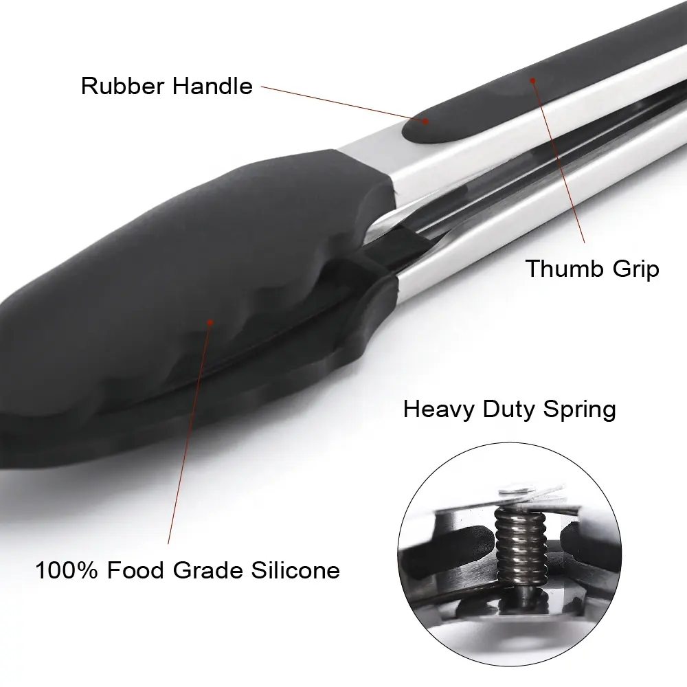 Pegador de silicone de 7, 9, 12 polegadas, ferramenta de servir, cozinhar alimentos, pinças de aço inoxidável, churrasco, cozinha, pinças com pontas de silicone