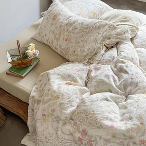 Parure de lit quatre pièces en gaze double 100 % coton de classe A, style Wabi-sabi décontracté, douce, sans produits fluorescents, housse de couette lavable en machine - Product Image 4