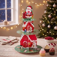 Support à gâteau de Noël en papier, maison de neige de Noël, support à gâteau rond 3D, support à gâteau à plusieurs niveaux, décorations de Noël