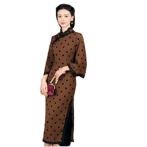 2024 Tang Zhi <span class=keywords><strong>Lian</strong></span> vestido de terciopelo Retro de gama alta para mujer Otoño Invierno Vintage Suzhou Cheongsam mangas grandes vestido de baile de gasa - Product Image 6
