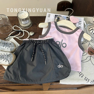 Tongxingyuan Girls Vest Set Pink Sleeveless Top Black Skirt Two Piece Summer Outfit Kids Fashion Clothes - Product Image 1