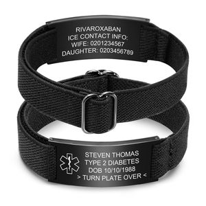 Factory-direct Customization Stainless Steel Medical Alert Bracelet with Curved Card <strong>Engraving</strong> Black Fashionable <strong>Bangles</strong> - Product Image 1