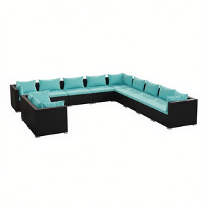 Set Lounge da Giardino in Rattan PE Nero Resistente all'Acqua, Arredamento da Esterno per 10 Persone, Design Elegante - Product Image 1