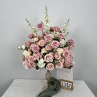 Arrangement floral de mariage fait main en soie, centre de table pour événements, feuilles vertes artificielles, boule de fleurs de roses blanches