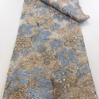 Tissu en dentelle d'organza floqué à feuille d'or en gros, avec perles et sequins, fleurs 3D en maille pour robe de mariée, robe de soirée, tenue de mariée