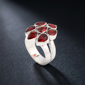 Handmade Gemstone <b>Ring</b> for Wedding Engagement Anniversary Latest <b>925</b> Sterling <b>Silver</b> Red Garnet Bezel Setting - Product Image 3