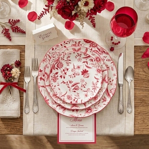 Juego de <span class=keywords><strong>Vajilla</strong></span> de Cerámica con Diseño Floral Inglés Personalizado, Platos de Porcelana con Decoración Festoneada Vintage, Aptos para Lavavajillas, <span class=keywords><strong>Vajilla</strong></span> para Bodas - Product Image 3