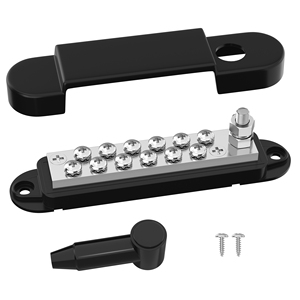 Barre omnibus en cuivre en gros 48V 150A avec 12 bornes de 1/4 po (1x) # Bloc de distribution d'alimentation à 8 vis avec couvercle pour applications marines et automobiles - Product Image 1