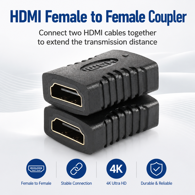 4K 60Hz HDMI Female to Female Coupler Gold Plated Aluminum Alloy Cable Extender OEM Custom Logo Ready to Ship HDMI Adapter