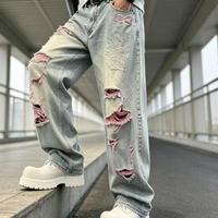 Jean en denim personnalisé coupe baggy, style empilé, pour usage quotidien, avec logo personnalisé