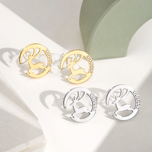 Boucles d'oreilles clous en zircon motif renne, en acier inoxydable plaqué or 14K sous vide, or et argent, pour les fêtes, 16mm - Product Image 1
