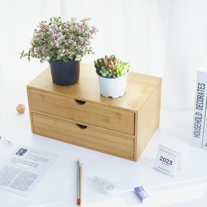 Bamboo Desktop Drawer Storage <b>Box</b> 2-Tier Wood Organizer for Desk Office Study Room <b>Makeup</b> Cosmetics Tidy Multi Layer Shelf - Product Image 3
