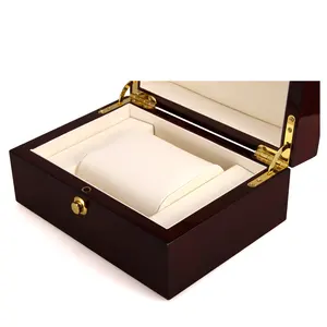 2024 supporto Logo personalizzato scatola orologio in legno di lusso vernice per pianoforte Logo personalizzato marrone nero scatola scatola di imballaggio dell'orologio