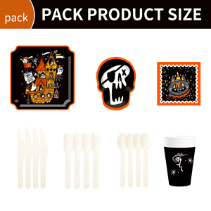 DAMAI Nouvel ensemble de vaisselle pour fête d'Halloween, éléments pirates, assiettes en papier et design tête de mort pour les fournitures d'Halloween, sert 8 invités - Product Image 3