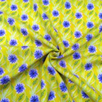 Gaun Anak Perempuan Model Terbaru Latar Belakang Kuning Bunga Biru Bahan Katun Sisir Lembut Nyaman 100% Katun Poplin Murni Ringan
