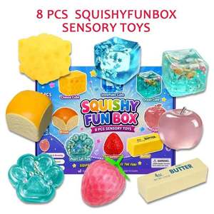 Boîte de jouets sensoriels Squishy 8 pièces, best-seller, en forme de fromage, beurre, fraise, glaçon, jouets souples à presser pour enfants et adultes - Product Image 6
