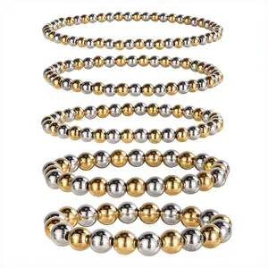 edelstahl perlen wasserdichtes armband 4/5/6/8/10mm perlen zweifarbiges elastisches armband für damen