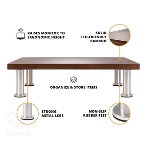 Support d'écran pour ordinateur portable en bambou brun écologique, personnalisable avec logo, support de bureau, organisateur - Product Image 3