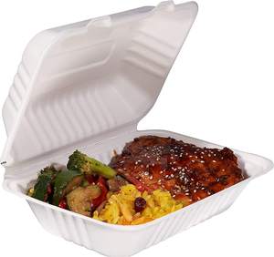 Bagazo de caña de azúcar blanca, 6x9x3 pulgadas, concha de <span class=keywords><strong>almeja</strong></span> ajustable, contenedor de comida con bisagras - Product Image 5