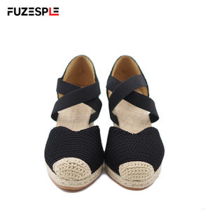Sandales d'été en lin pour femmes, style pêcheur, avec talons compensés de 6 cm, bandes élastiques, <span class=keywords><strong>espadrilles</strong></span> en paille, sandales d'été pour femmes - Product Image 6