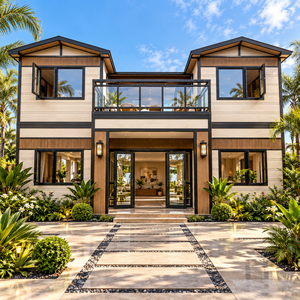 Casa Prefabricada de Madera de Dos Pisos, Estilo Tropical, Villa Modular de Lujo con Balcón de Vidrio - Product Image 1