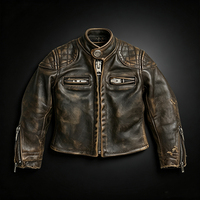 Veste en cuir de moto pour homme, vêtements de course automobile d'hiver, veste en cuir de vachette marron de haute qualité, sur mesure