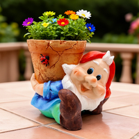 Pot de fleurs extérieur en résine, pot de jardin, statue de gnome mignonne avec panier tressé, artisanat de qualité supérieure pour la décoration de la maison et du patio