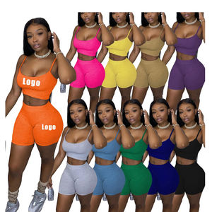 Conjunto de Shorts Deportivos de Verano para <span class=keywords><strong>Mujer</strong></span> de Algodón, Marca Privada, Traje Deportivo de Dos Piezas, Conjunto de Shorts Personalizado, Trajes Deportivos para <span class=keywords><strong>Mujer</strong></span> - Product Image 1