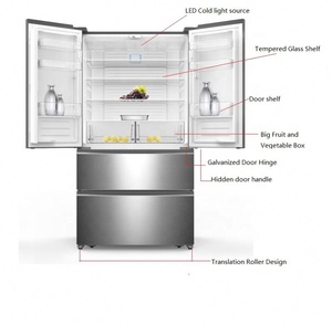 Refrigerador con Congelador de Acero Inoxidable de 536L, con Puerta Francesa, Compresor, Sin Escarcha, Portátil, para Uso en Hoteles y Hogares - Product Image 4