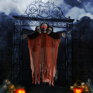 Decorazione di Halloween a 3 teste: Fantasma Scheletro in Garza Strappata, Grande Decorazione <span class=keywords><strong>Horror</strong></span> da Appendere per Casa Stregata e Portico - Product Image 1