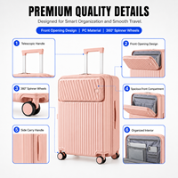 Ensemble de valises trolley rigides 20 pouces à ouverture frontale, doublure polyester légère, pour courts séjours d'affaires, vente en gros