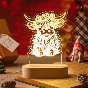 High Quality <b>Acrylic</b> Material Custom Christmas 3D Design Pattern Wooden Base LED Night Light DIY Writing <b>Board</b> Customized Color - Product Image 2