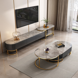 Ensemble Table Basse et Meuble <span class=keywords><strong>TV</strong></span> Modhomi Luxe Moderne, Plateau en Pierre Frittée, Combinaison Extensible - Product Image 1