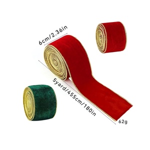 Pita Beludru Kawat Berlapis Emas Grosir 2.5 Inci X 5 Yard, Bagian Depan Beludru dengan Bagian Belakang Satin untuk Hiasan Pita dan Pohon Natal - Product Image 2
