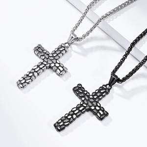 yunnique retro punk style pebble <b>titanium</b> steel cross necklace, niche, unisex, street hip-hop pendant - Product Image 1