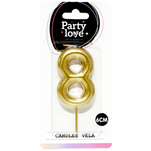 Party Love <b>Gold</b> Number 8 <b>Candle</b> 6Cm Birthday <b>Candles</b> - Product Image 3