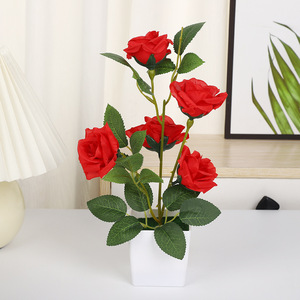 5 Curled <b>Edge</b> Roses Simulated Roses Potted Plants Living Room Furniture Decorations Balcony Simulated Green Plant Flower - Product Image 2