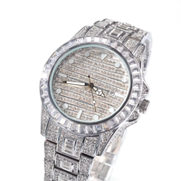 Montre à cadran à texture brossée bicolore Rose Blush Diamant Acier inoxydable Plaqué Bijoux Glacé Baguette Cristal Femmes Hommes Montre