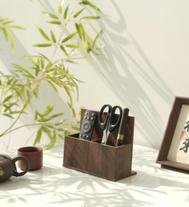 Organizador de Escritorio de Madera de Nogal con Compartimentos, Caja de Almacenamiento con Tapa Abatible para Oficina y Hogar, Venta al Por Mayor - Product Image 1