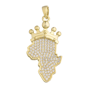 Collares con colgantes de diseño de mapa con corona, joyería de moda de latón brillante con incrustaciones, rellenos de oro y chapados en oro - Product Image 6