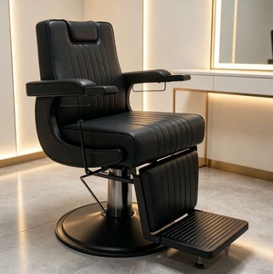 Fauteuil de barbier hydraulique antique doré brun avec siège confortable et structure en aluminium pour salon de coiffure - Product Image 4