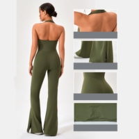 YUTUO OEM ODM Maßgeschneiderter Logo-Sportanzug mit Hoher Dehnbarkeit, Schlaghose, Damen-Yoga-Overall, Einteiliger Ärmelloser Jumpsuit