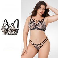 Ensemble de lingerie SMOOTH grande taille à bonnets couvrants avec sangle décorative, soutien-gorge minimiseur anti-affaissement pour femmes à forte poitrine et courbes généreuses