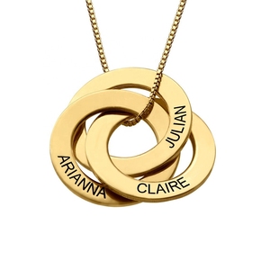 Personalized <strong>Russian</strong> <strong>Ring</strong> <strong>Necklace</strong> Three <strong>Rings</strong> Gold Plated Engraved Names Circle <strong>Necklace</strong> Birthday Gift Family Friends - Product Image 5
