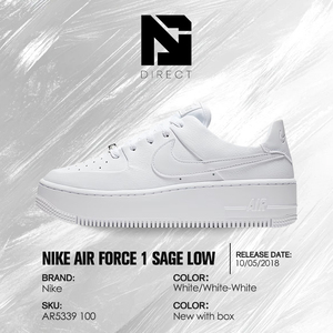 Nike Wmns Air Force 1 Sage Low 'Triple White' Chaussures de skate à lacets pour femmes, baskets élégantes et tendance - Product Image 6