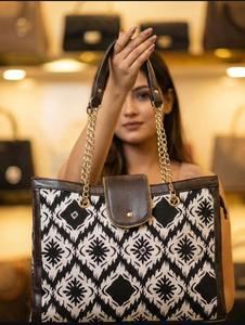 Newly Elite Craft Studio Black & White Bohemian Vintage <b>Patchwork</b> Solar Panel Waterproof Canvas Tote <b>Bag</b> for Women - Product Image 3