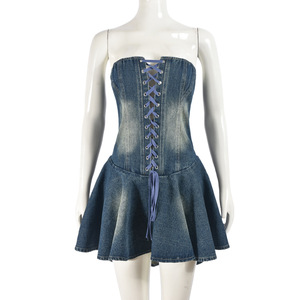 Novedades de <span class=keywords><strong>Verano</strong></span>, <span class=keywords><strong>Vestido</strong></span> Sexy de Mezclilla para <span class=keywords><strong>Mujer</strong></span>, Estilo Bandage sin Tirantes, Mini <span class=keywords><strong>Vestido</strong></span> Plisado, <span class=keywords><strong>Vestido</strong></span> Informal para <span class=keywords><strong>Mujer</strong></span> - Product Image 6