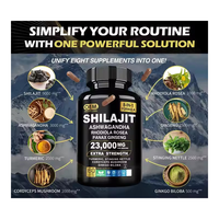 Capsules d'Ashwagandha et de Shilajit végétalien pour hommes, supplément à base de plantes avec mousse de mer, graines noires, curcuma et crinière de lion, offre OEM